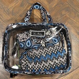 Vera Bradley Black and Blue Patterned Cosmetic Bag Set